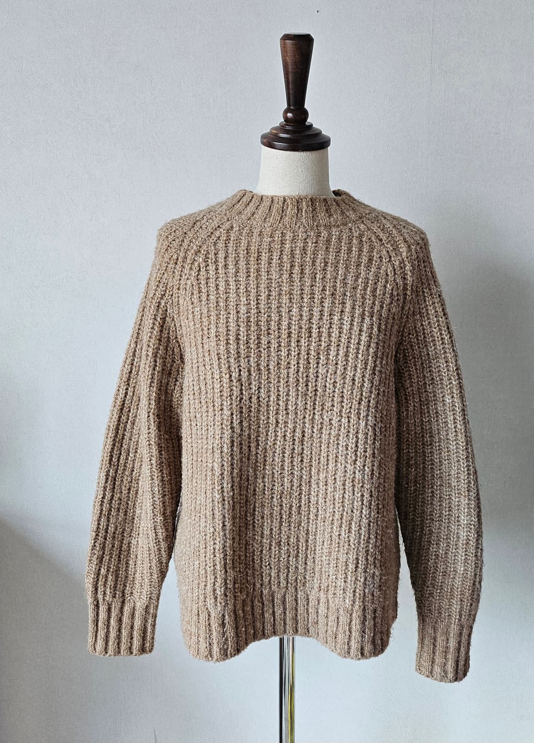 유니클로 로우게이지 모크넥 스웨터 M 테디베어 베이지 헤어리니트 상품이미지6