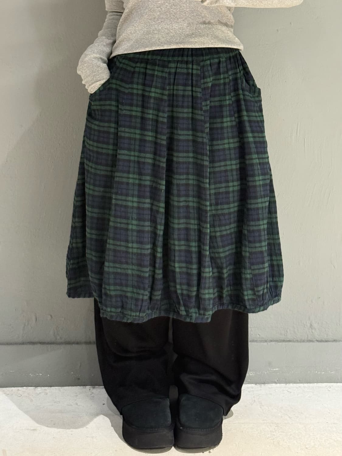 check pattern balloon-fit midi skirt  상품이미지2