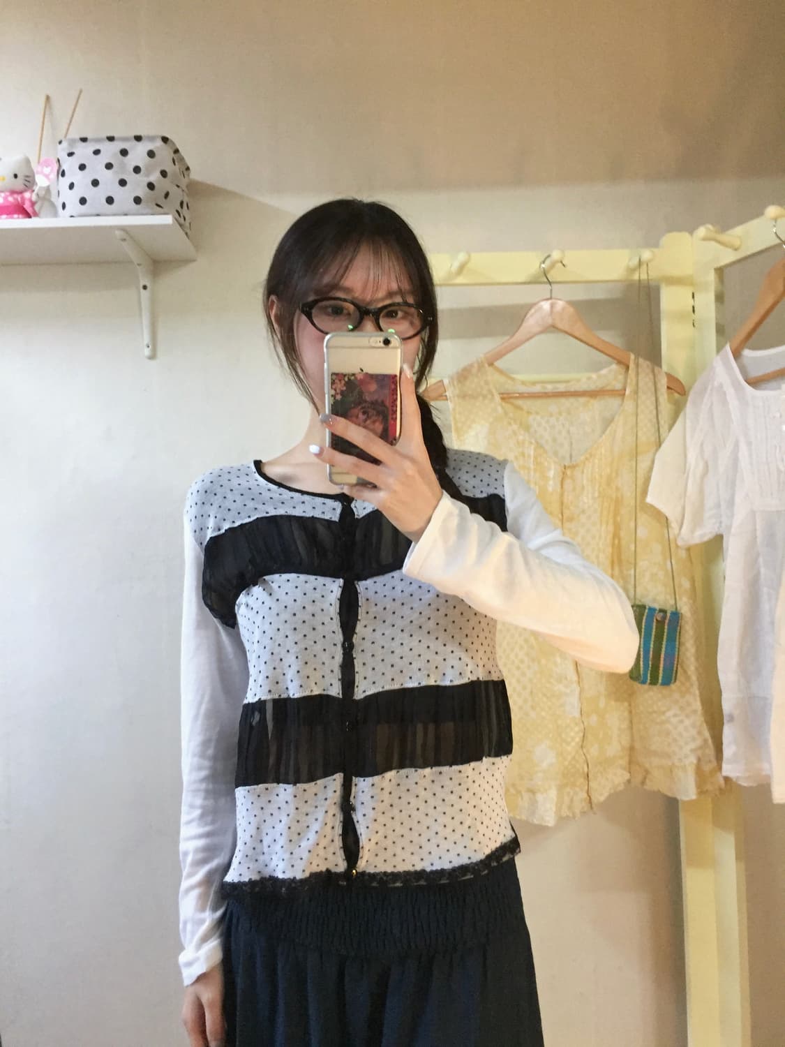 Jutaage 도트 시스루 배색 가디건 상품이미지9