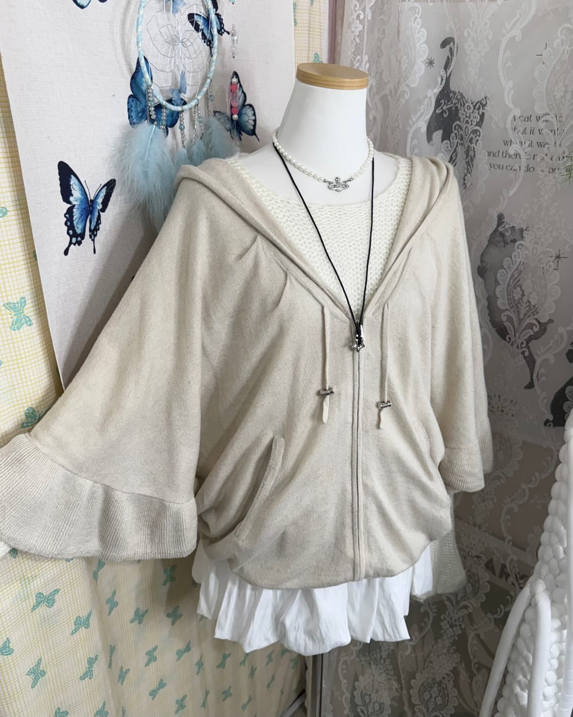 화이트 & 베이지 케이프 니트 숏 세트 🪽 상품이미지6