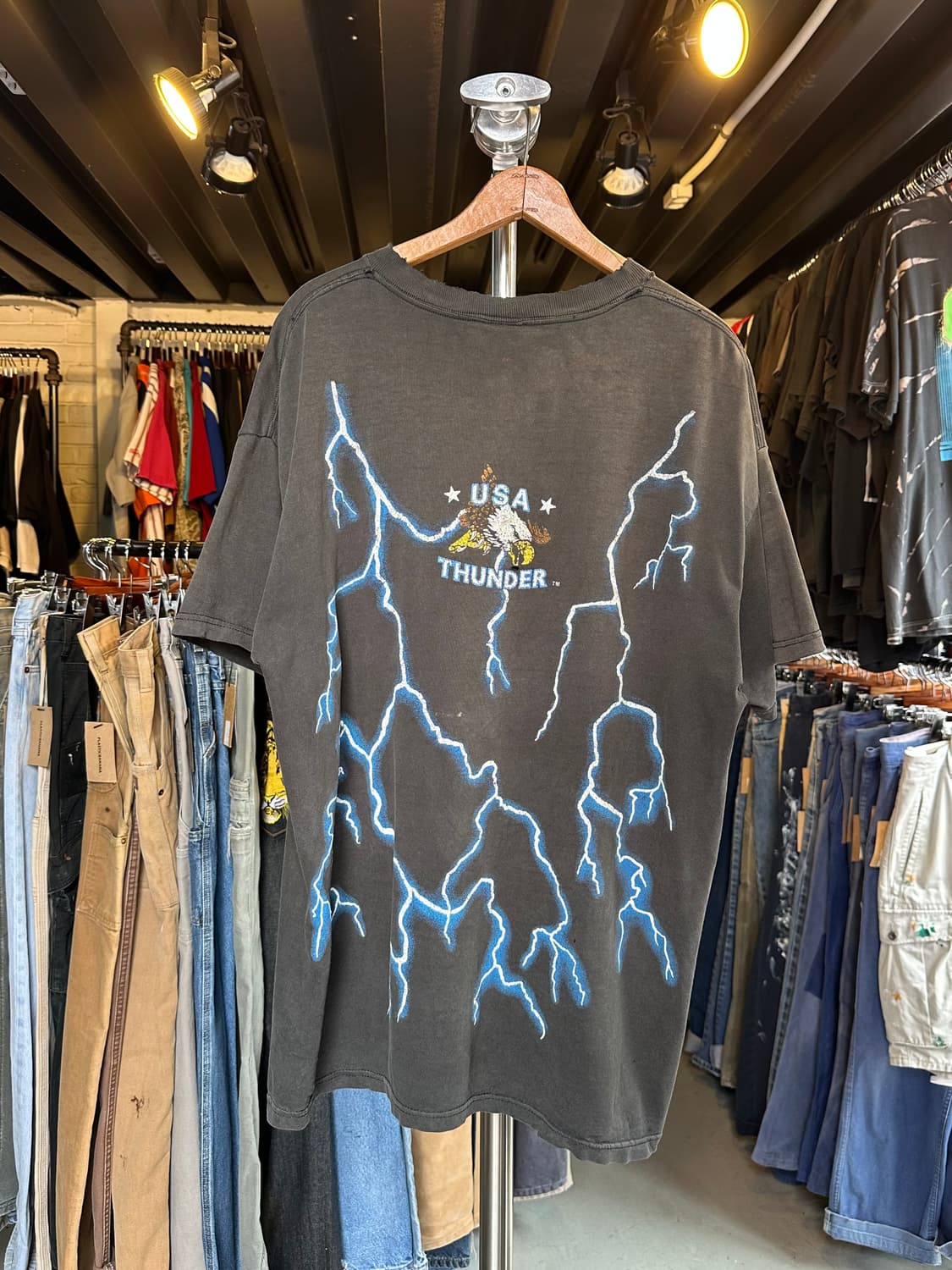 Usa Thunder 데미지 페이드 번개 프린팅 티셔츠 상품이미지2