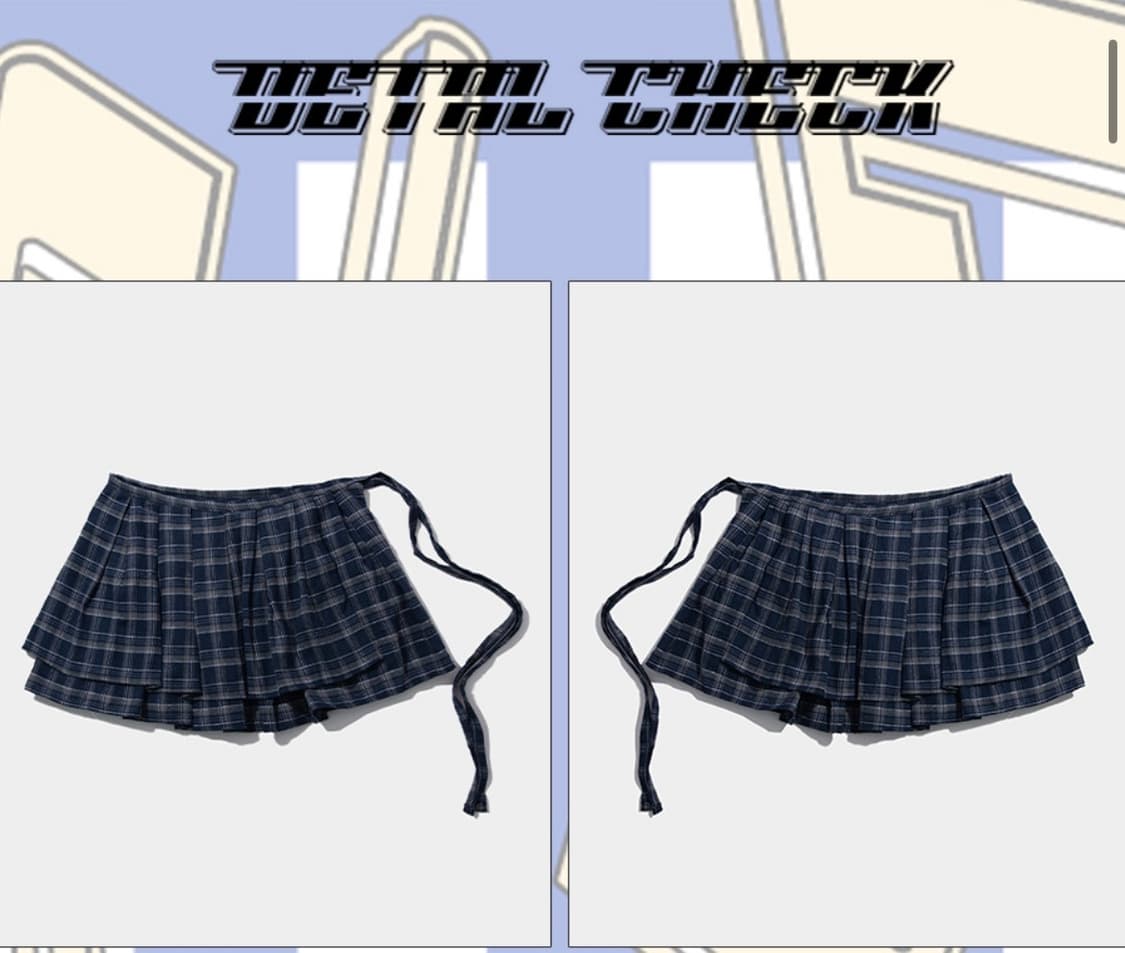 썸플레이스 라라진 프릴 체크 레이어드 코튼 랩 숏 플리츠 스커트 네이비 상품이미지3