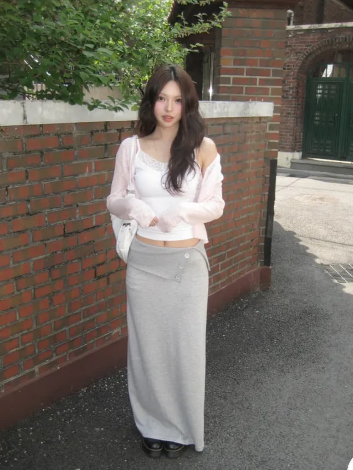 당일배송) 에이블리 유색 세유 버튼 폴딩 맥시 스커트 메란지 상품이미지1