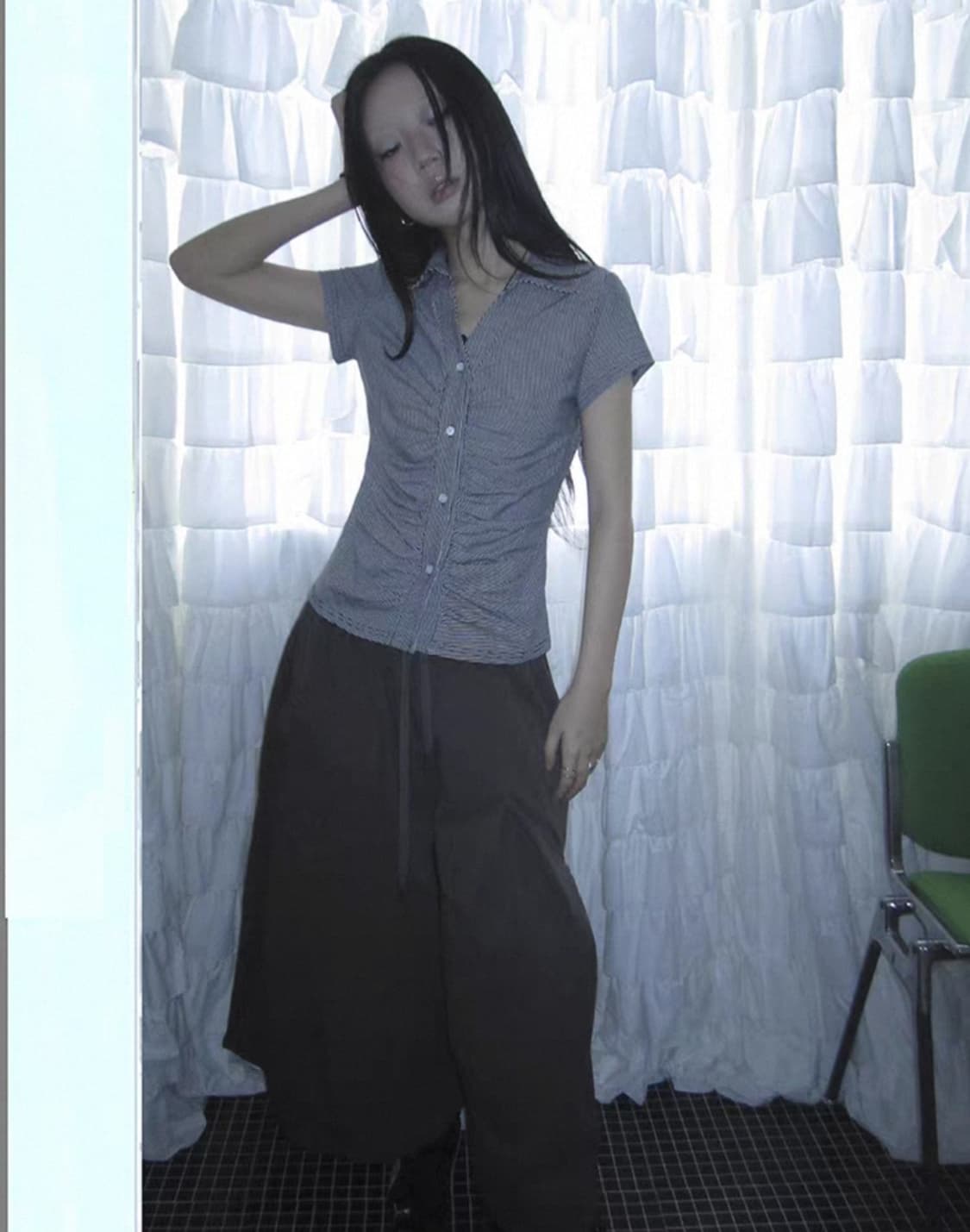 코디세트가격> Ang project 셔링 반팔 블라우스 + 카고 치마바지 상품이미지2