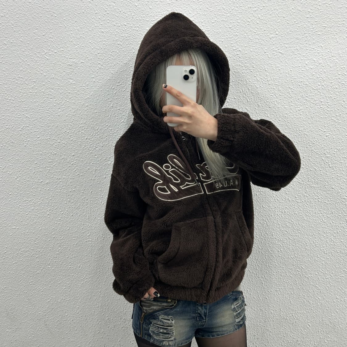 후아유 센터로고 브라운 후리스 후드집업 S 상품이미지2