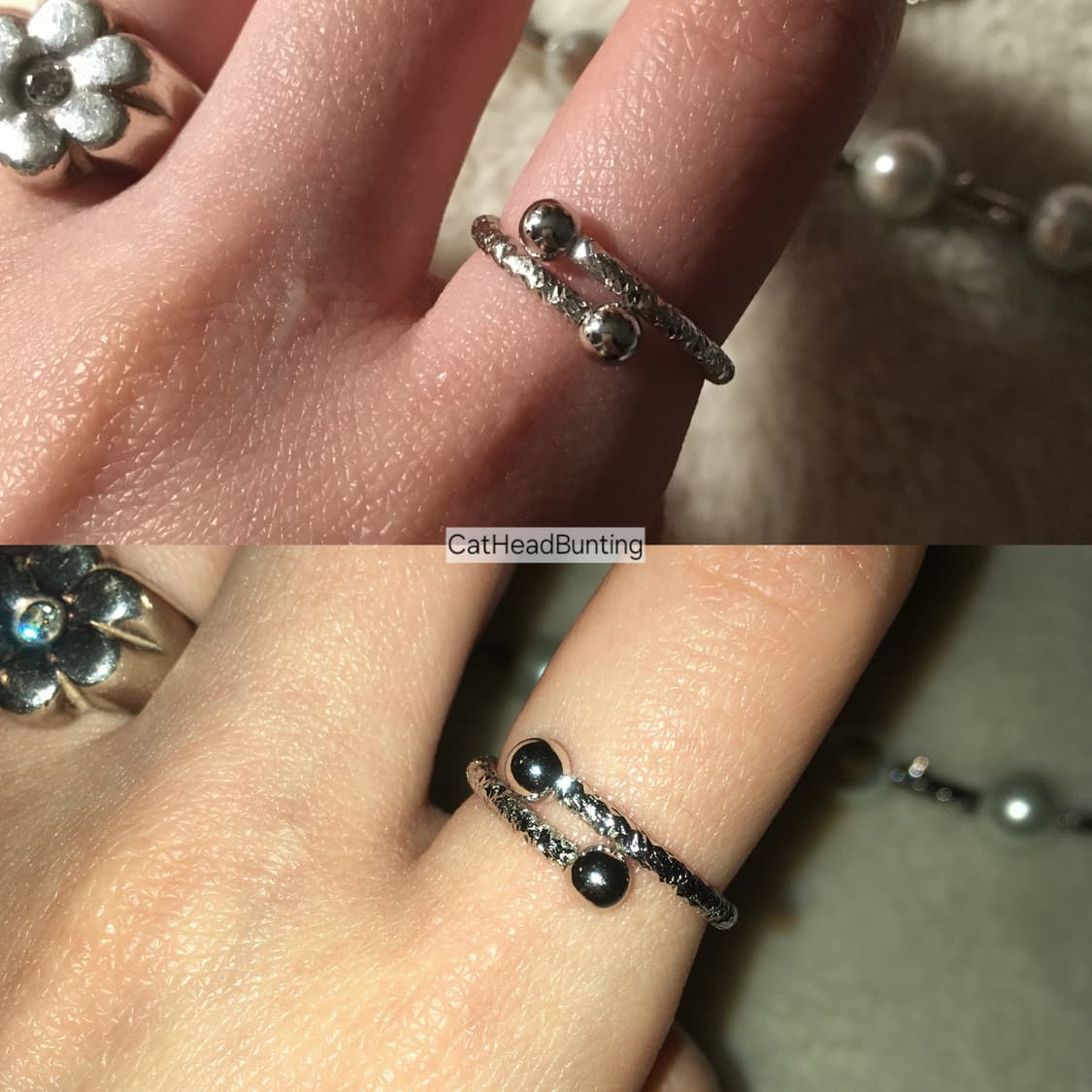 UNISEX 실버 투볼 글리터 °오픈 링° 반지 상품이미지4