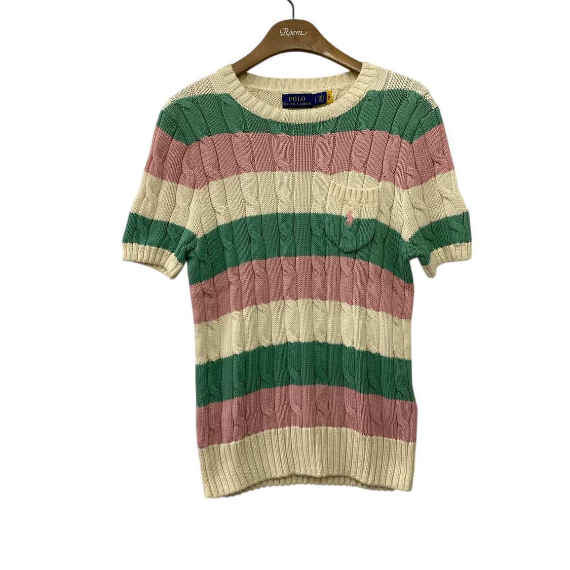  여성용 폴로 케이블 반팔 니트(S) 상품이미지1