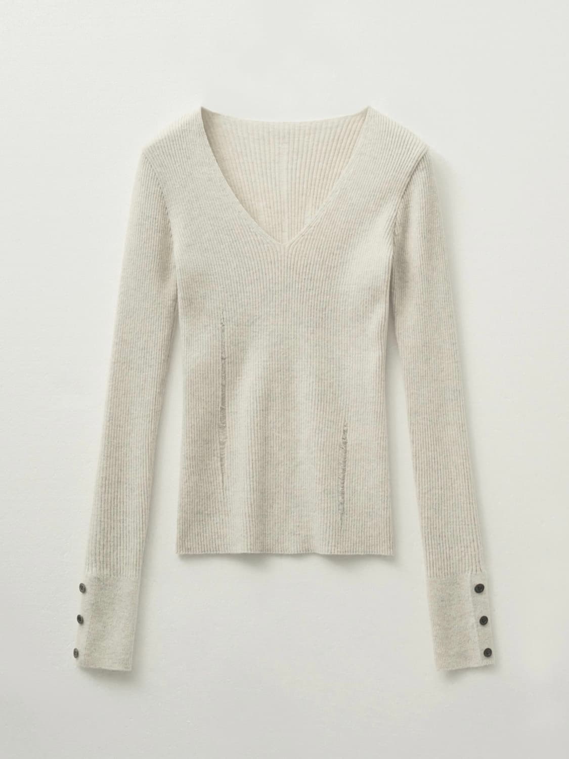 헬레네 파리스 - 데미지드 브이넥 리비드 니트(오트밀) 상품이미지1