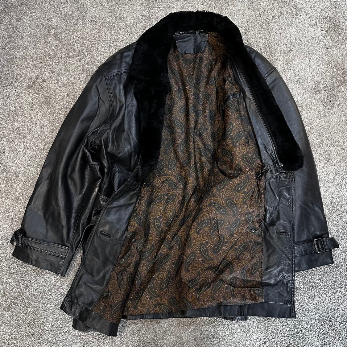 빈티지 양가죽 퍼 트리밍 벨티드 자켓XL 상품이미지3