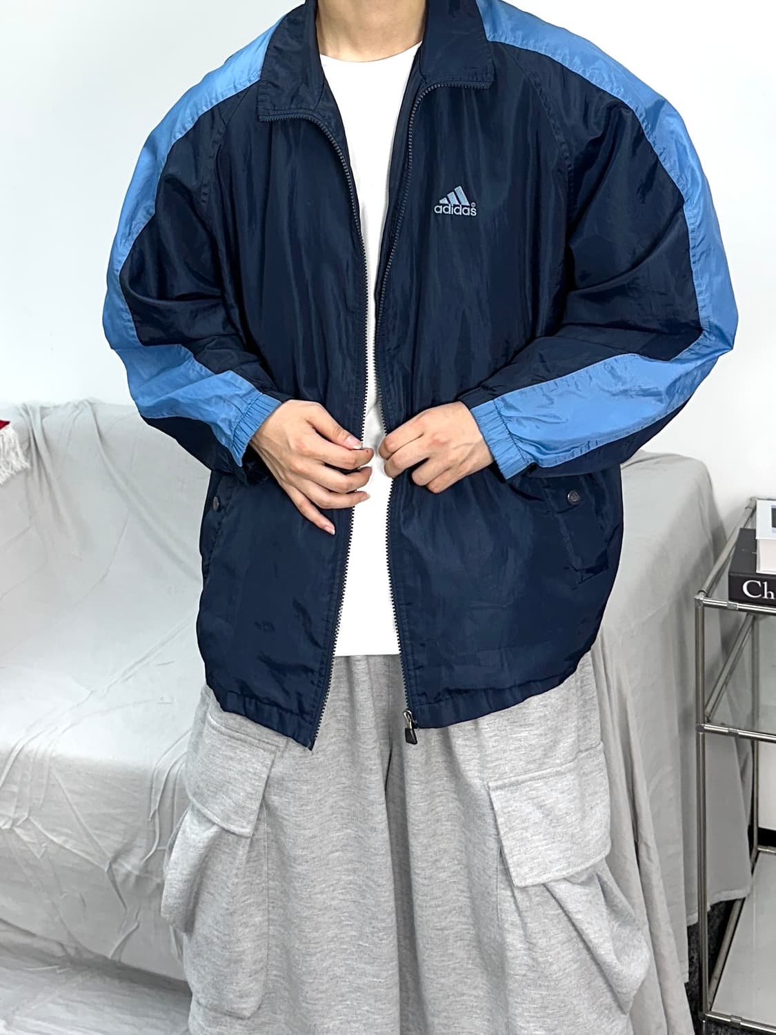 아디다스 네이비 00s 올드스쿨 바람막이 자켓 100 상품이미지3
