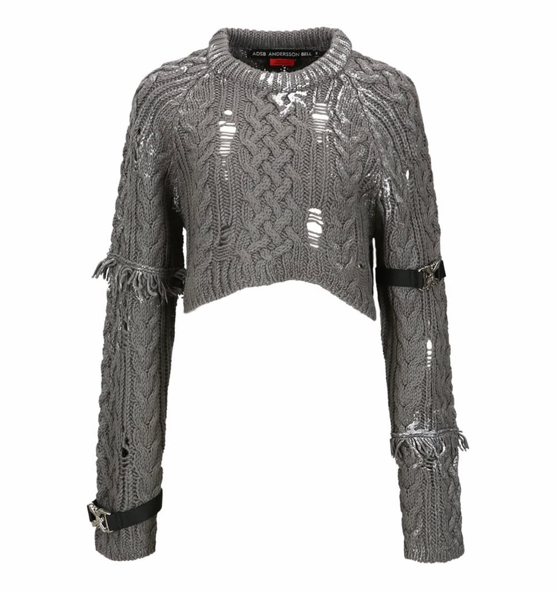 앤더슨벨포우먼 실버 크롭 니트 풀오버 그레이 상품이미지3