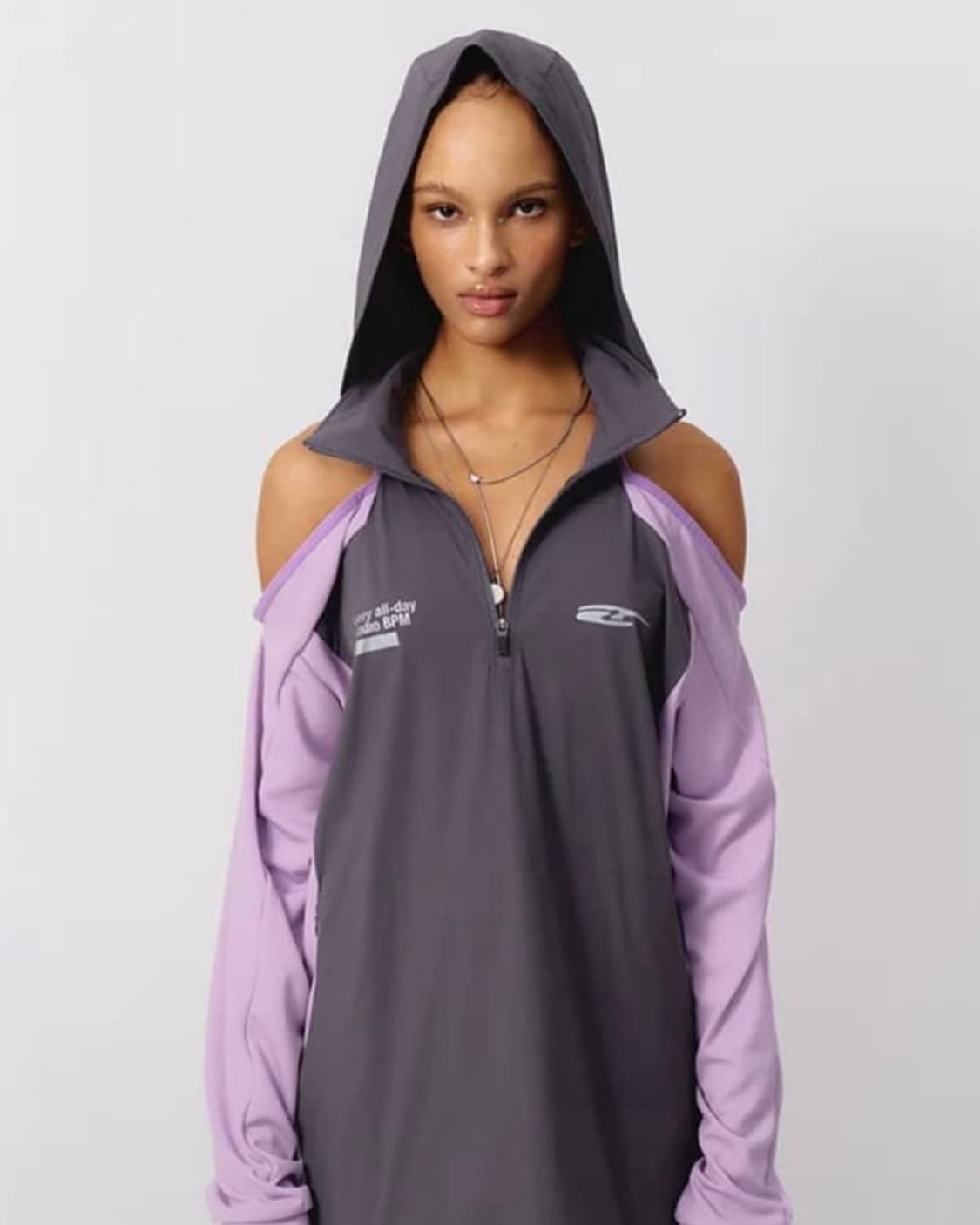 sporty open shoulder hooded gray purple 상품이미지1