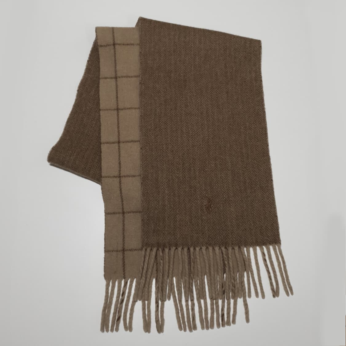 폴로 랄프로렌 포니 체크 리버서블 양면 램스울 머플러 목도리 브라운 상품이미지2