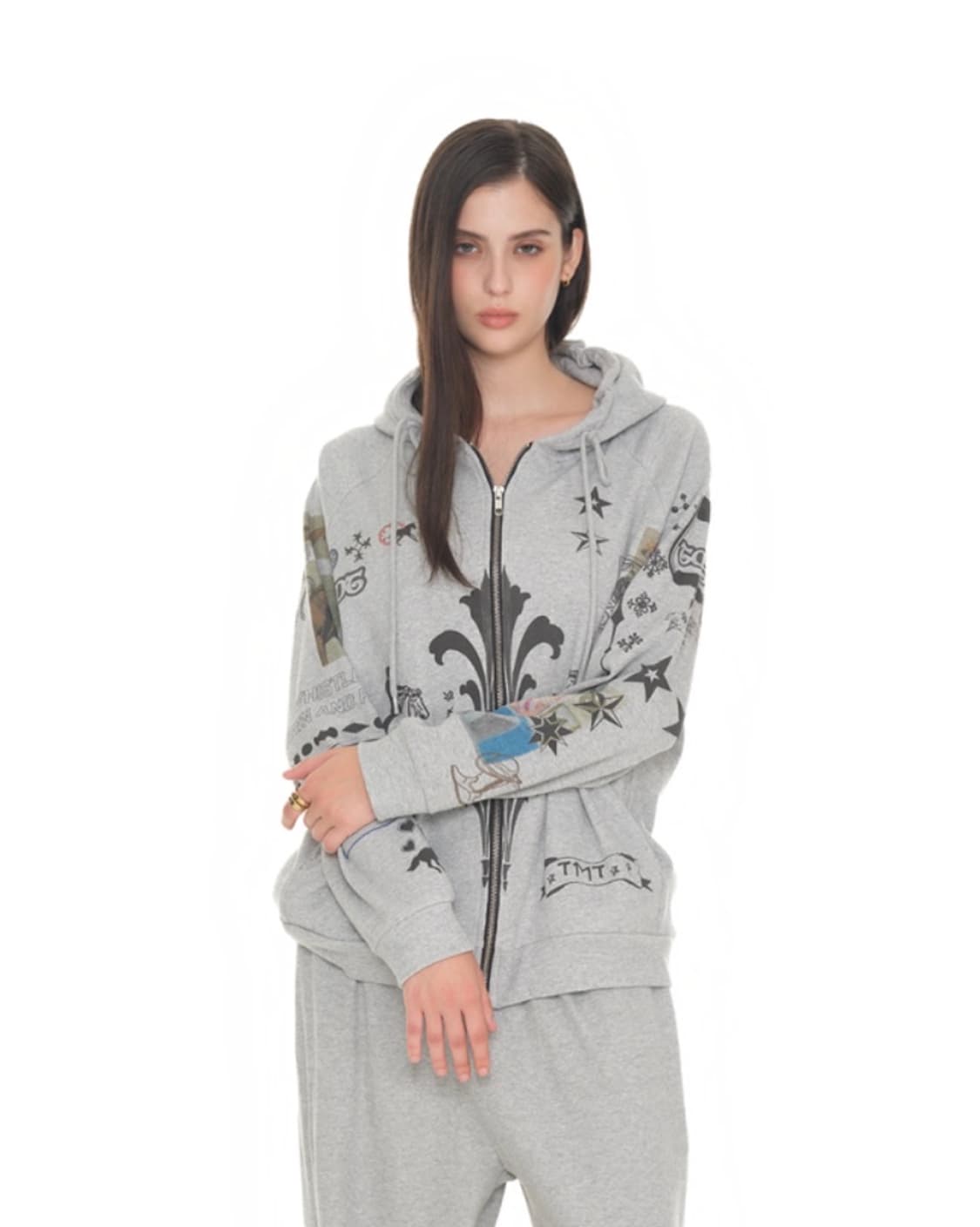 투머치택스 프린티드 와플 집업 후디 그레이 상품이미지5