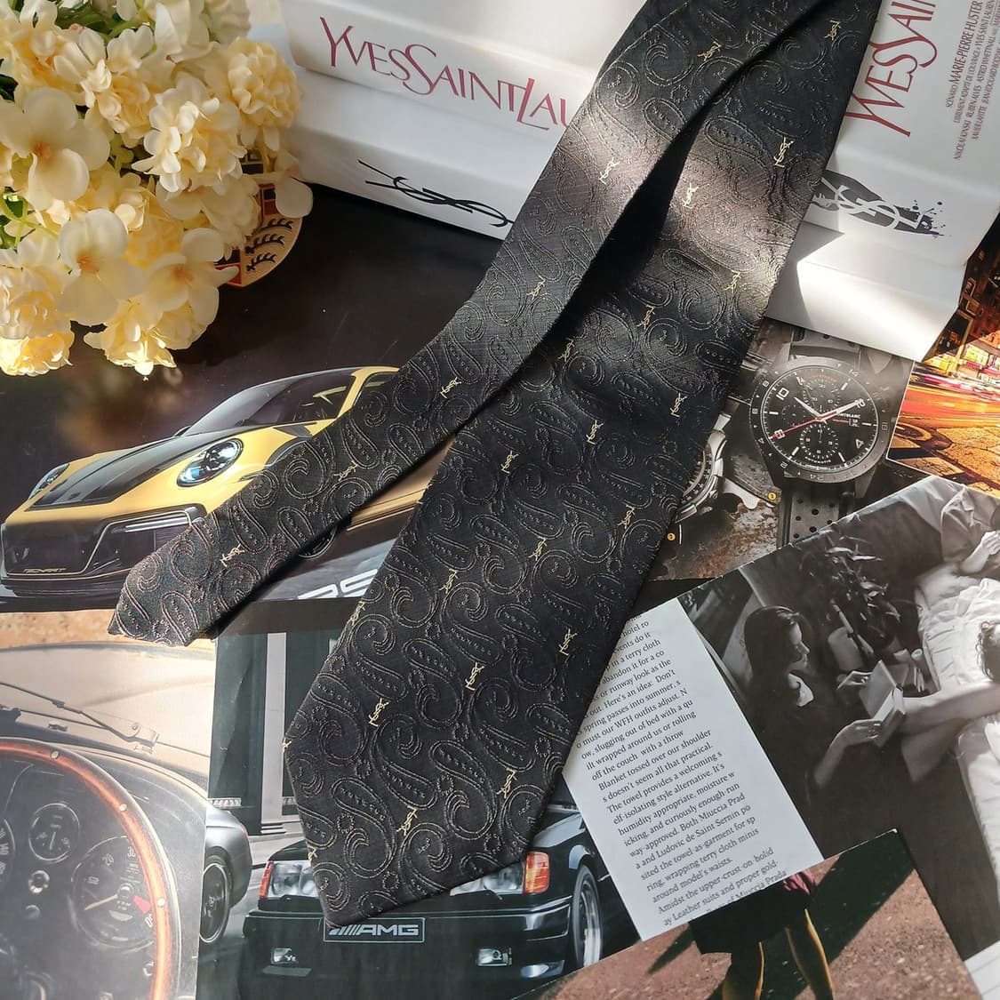 입생로랑 실크 자수 패턴 넥타이 9.3cm A+등급 A19241
 상품이미지3