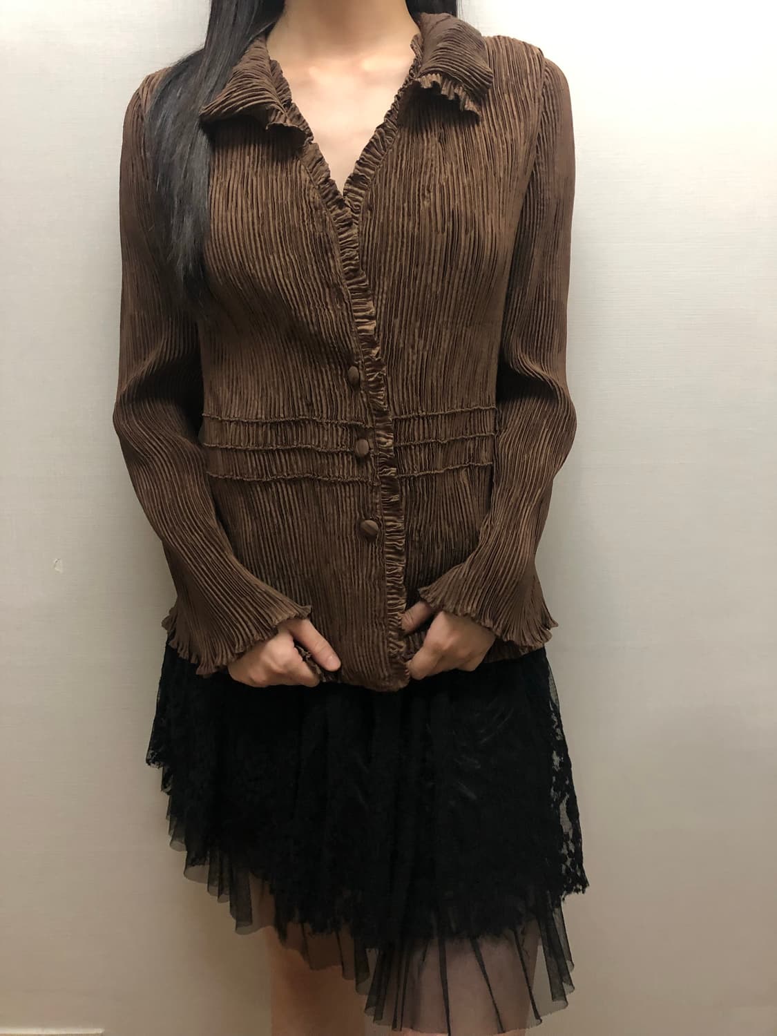 빈티지 브라운 프릴 블라우스 상품이미지3