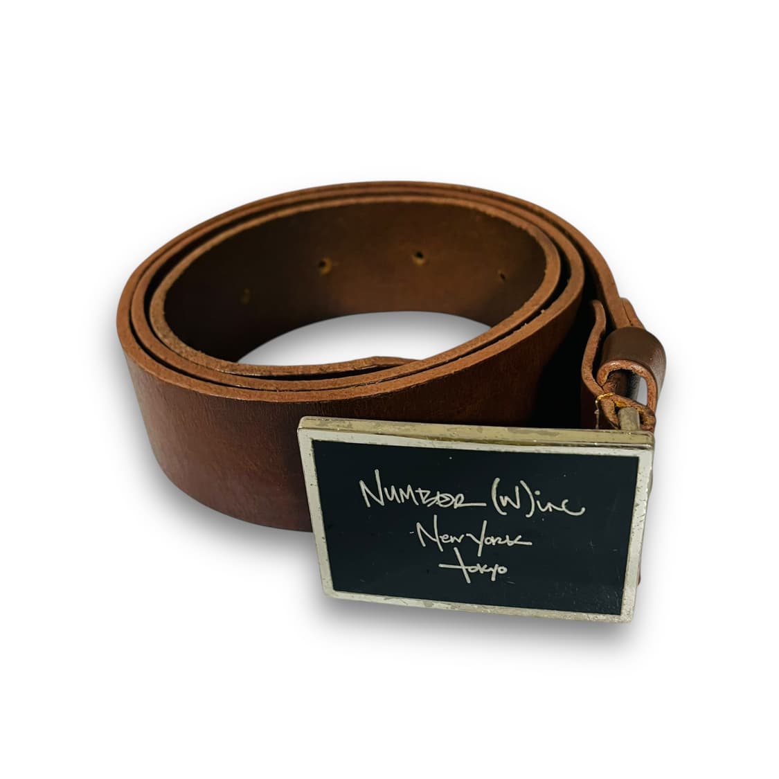 넘버나인 버클 로고 브라운 빈티지 가죽 벨트 상품이미지1