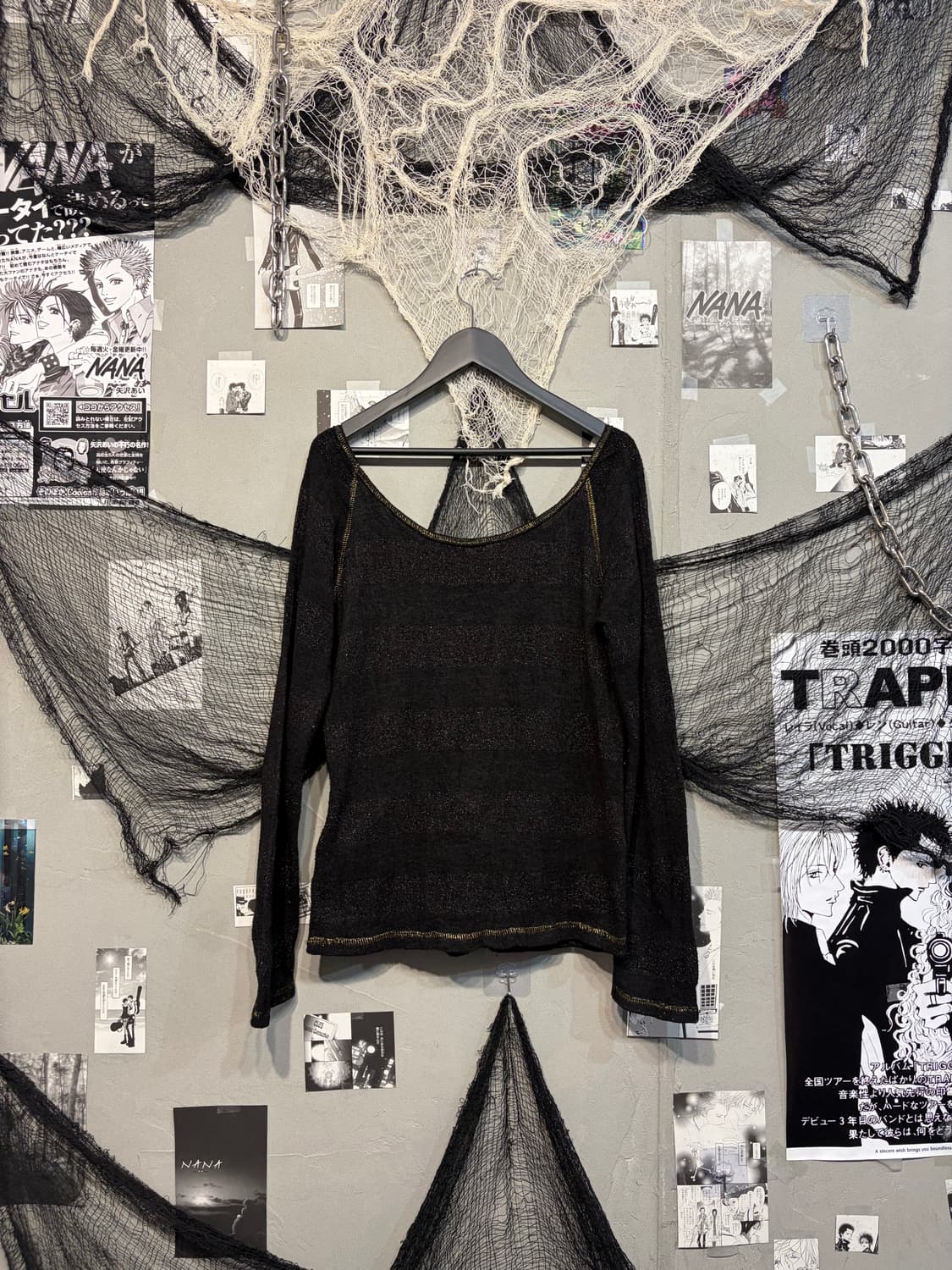 PUNK Glitter skull Stripe off-shoulder  상품이미지5