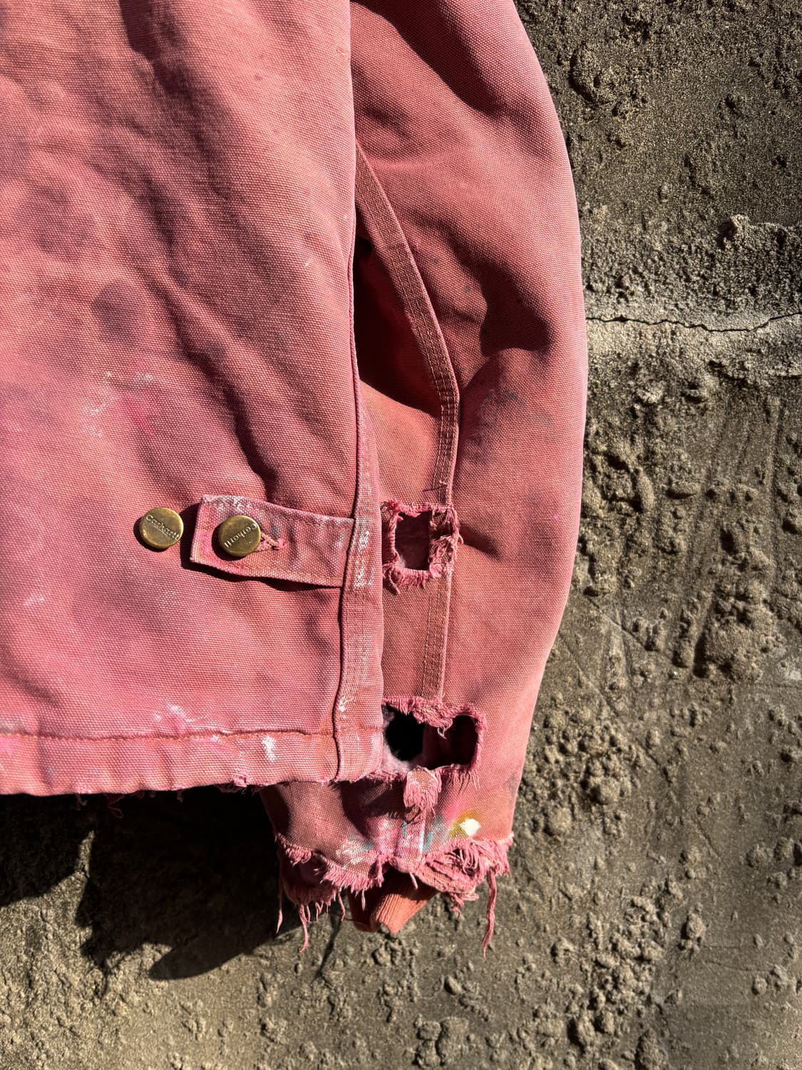 빈티지 칼하트 j22 디스트레스드 페인팅 핑크다잉 자켓 상품이미지8