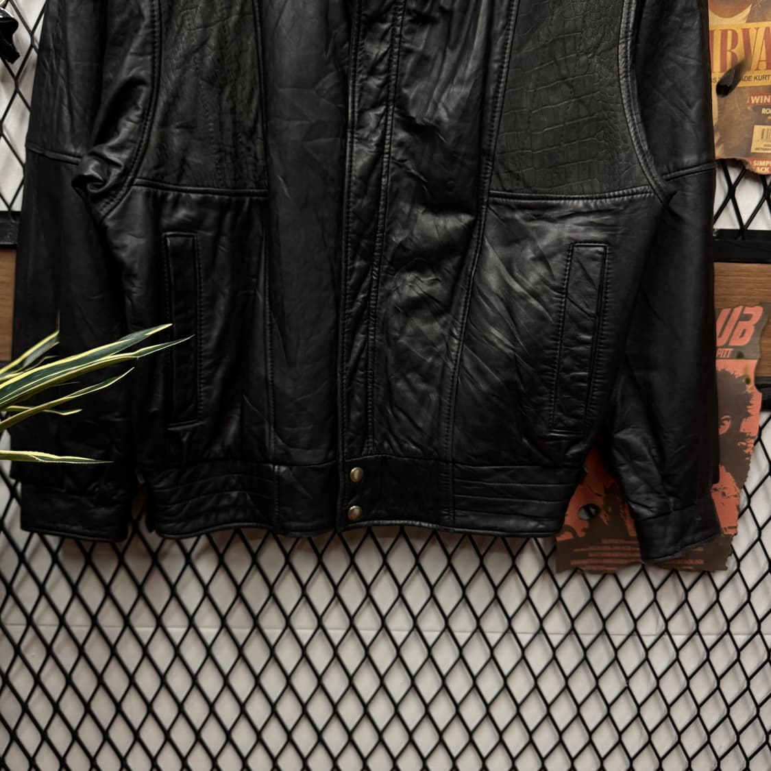 90s USA VINTAGE 레더 스웨이드 자켓 투포켓 디테일 블랙 상품이미지4