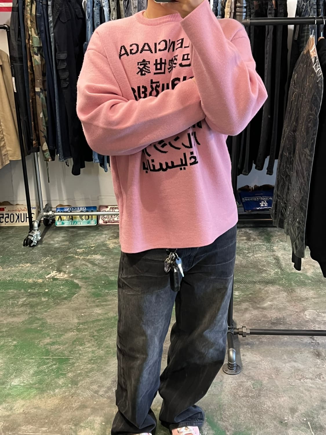 21SS [M] 발렌시아가 랭귀지스 인타르시아 니트 스웨터 핑크 상품이미지10