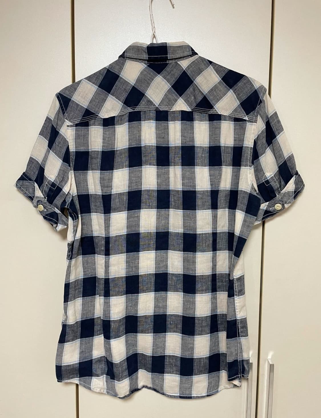 인터메조 체크 린넨 슬림핏 반팔셔츠 95 상품이미지2