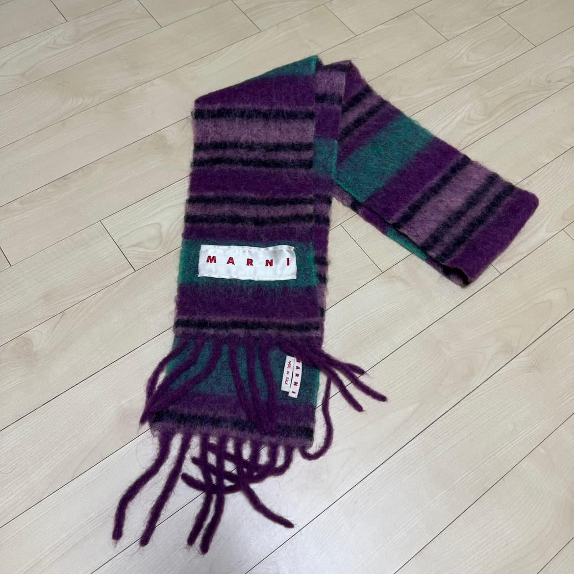 마르니 로고패치 스트라이프 알파카 퍼플 머플러 상품이미지1