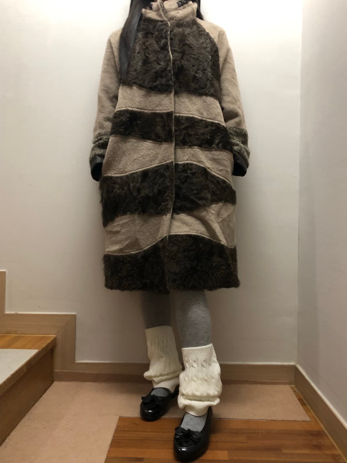 빈티지 브라운 퍼 디테일 코트 상품이미지3