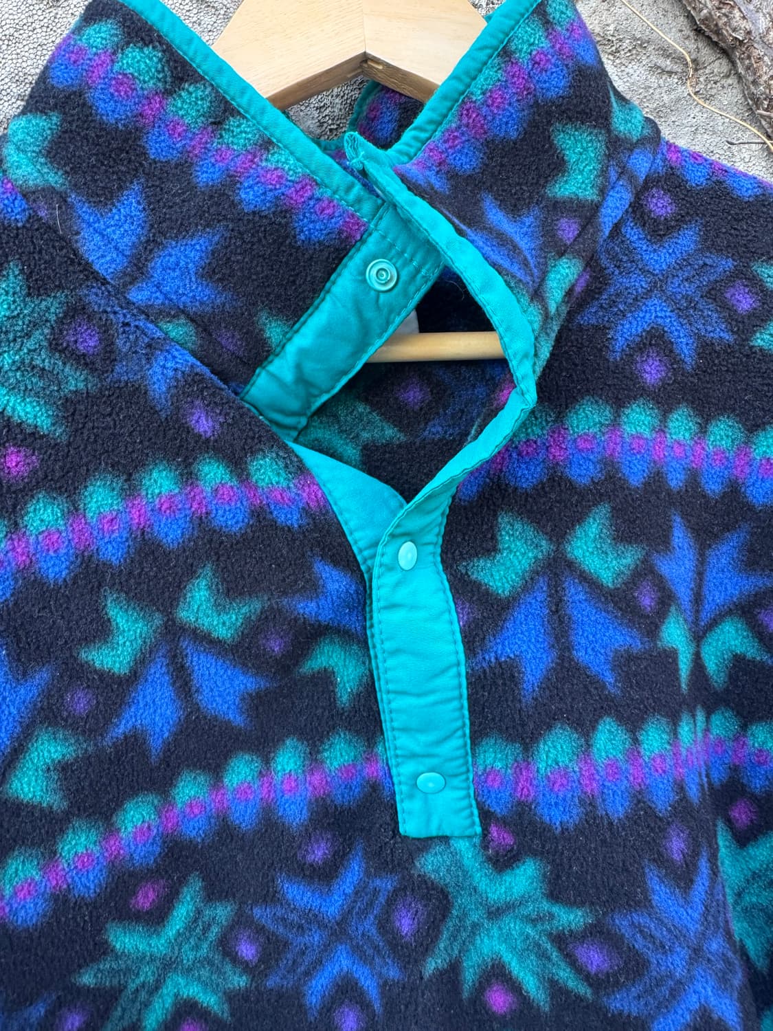 90s 엘엘빈 빈티지 노르딕 아즈텍 패턴 풀오버 플리스 스냅 티 상품이미지5