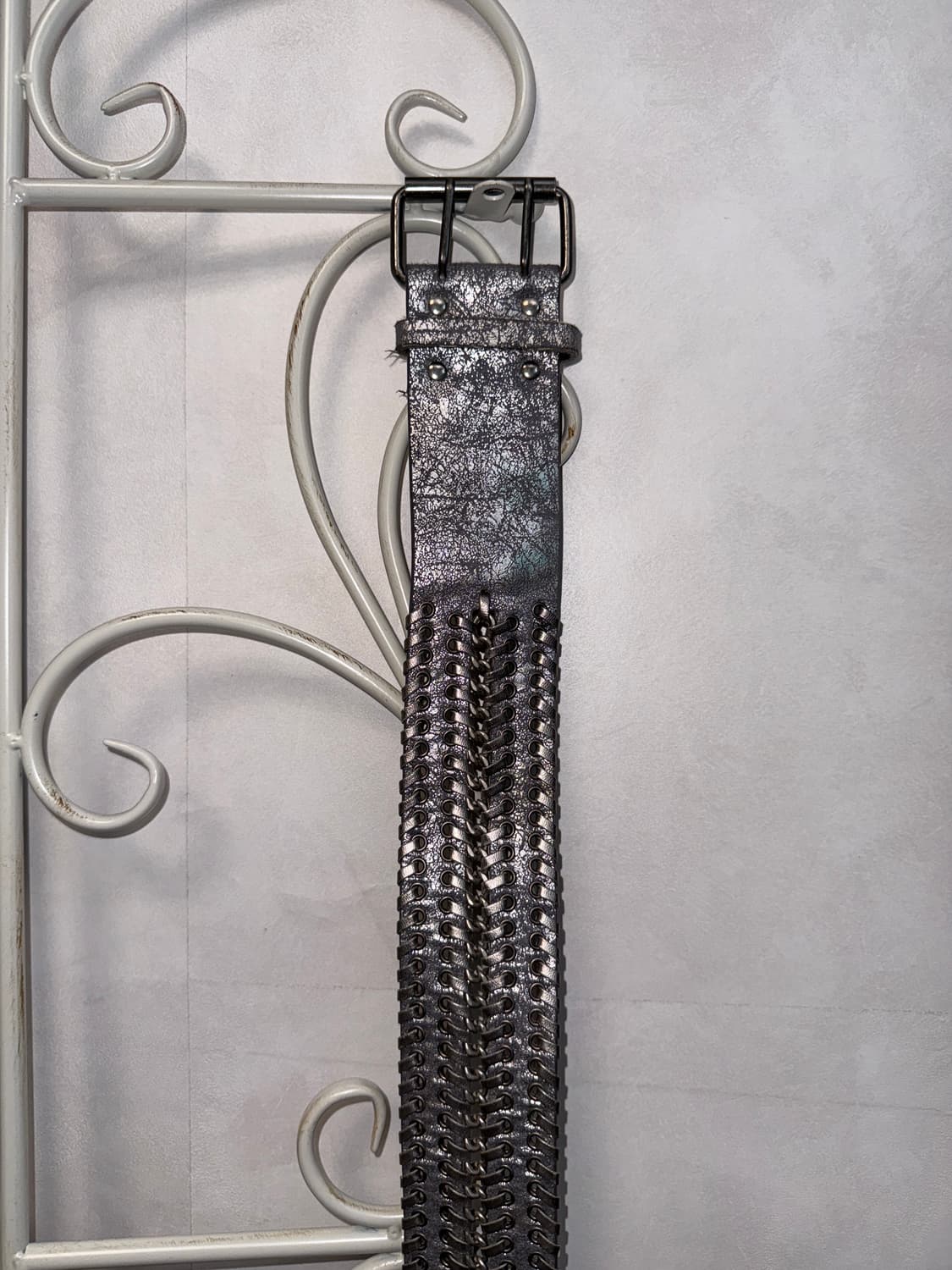 Metal silver western double buckle belt 상품이미지4
