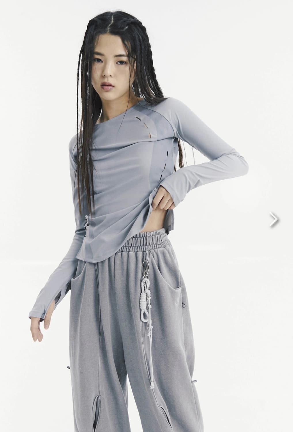 오호스 Film slit stretch top blue gray 상품이미지1