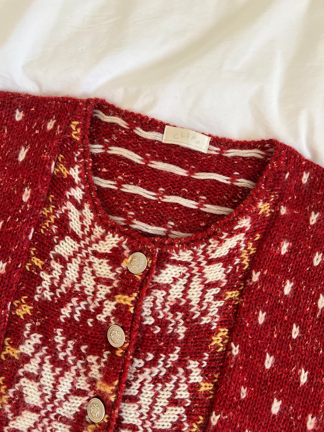 빈티지 헤리티지 레드 노르딕 울 니트 가디건 상품이미지2