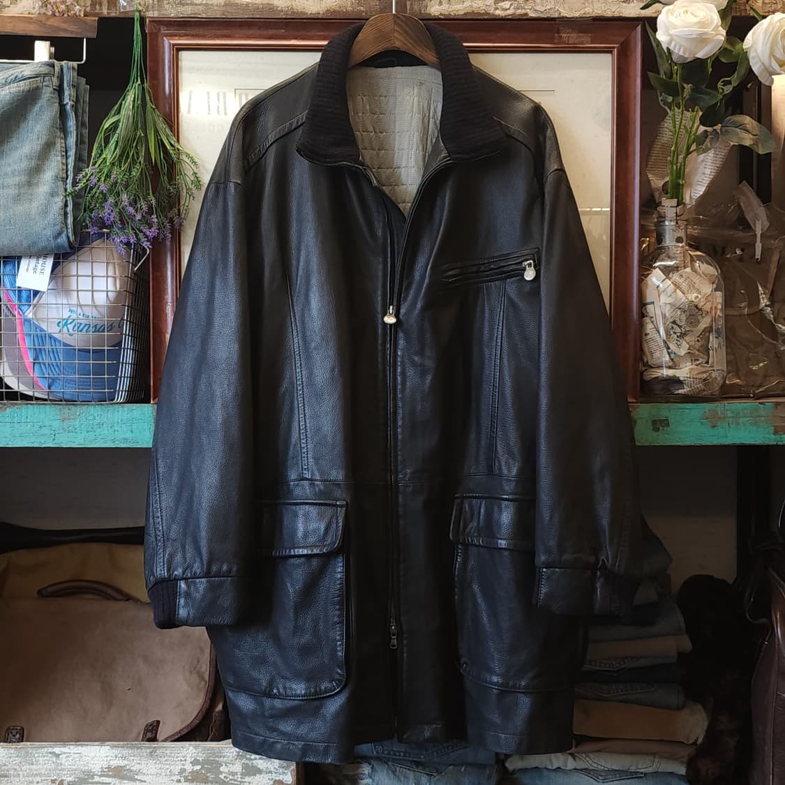 90s 니나리치 레더 카코트 니티드 디테일 프렌치 코트 사파리 가죽 50 상품이미지2