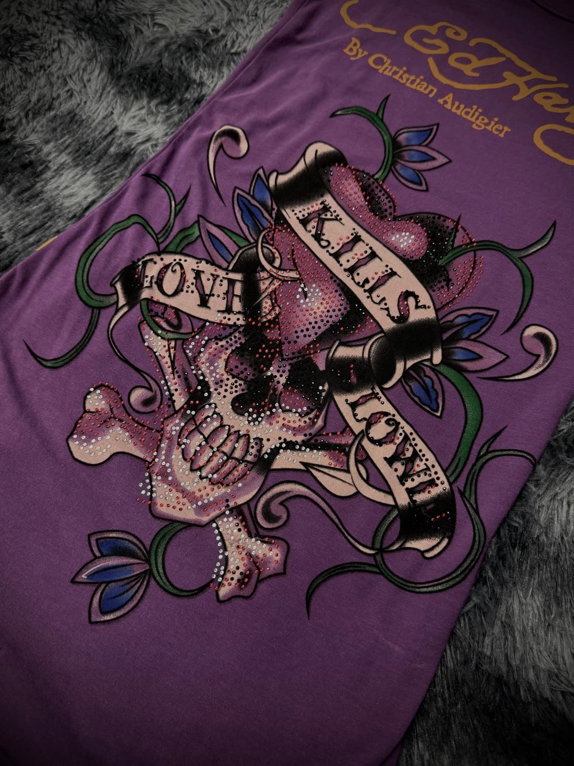 Ed Hardy 하트 스컬 큐빅  퍼플 롱 슬리브리스 상품이미지5