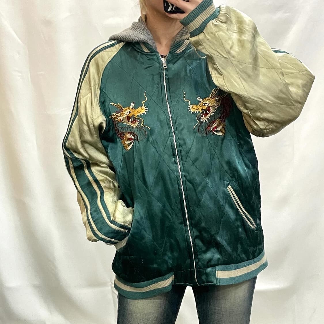 일본 용 자수 그린 스카잔 자켓 상품이미지1