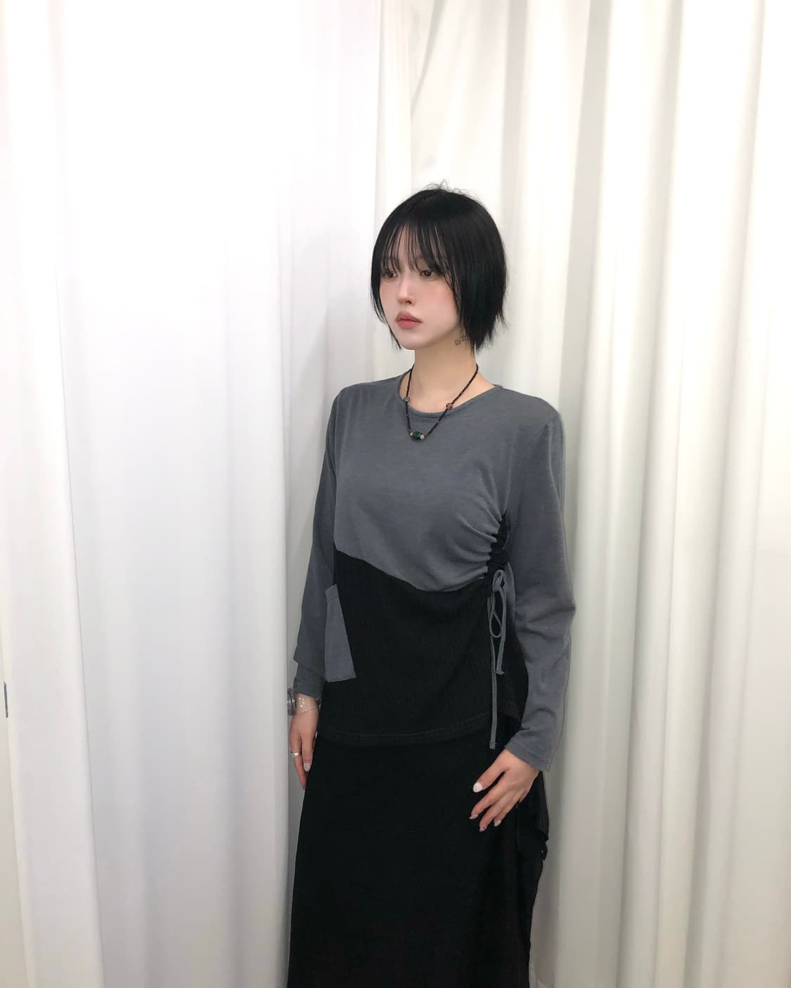 그레이 셔링 포켓 티 상품이미지1