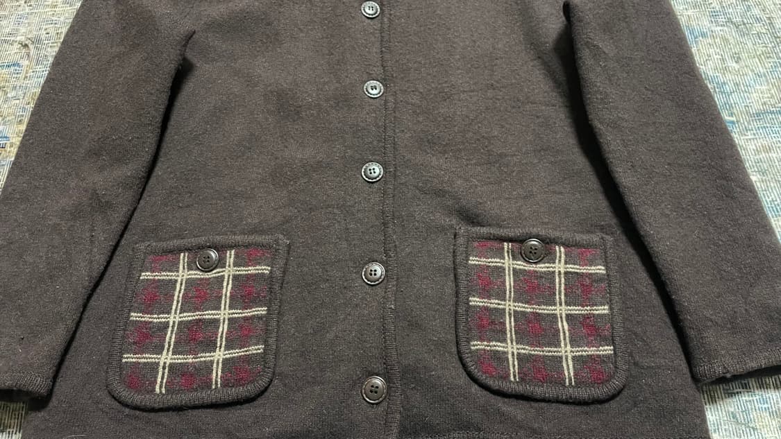 JPN 00s 일본 빈티지 y2k 모리걸 체크카라포켓 브라운 울 자켓 L 상품이미지6