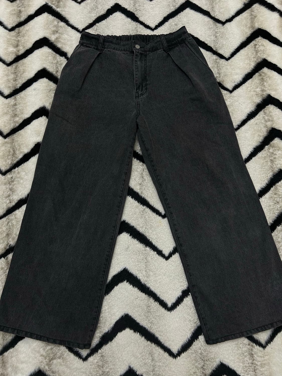 [L]낫포너드 원턱 와이드 밴딩 데님팬츠/흑청 상품이미지1