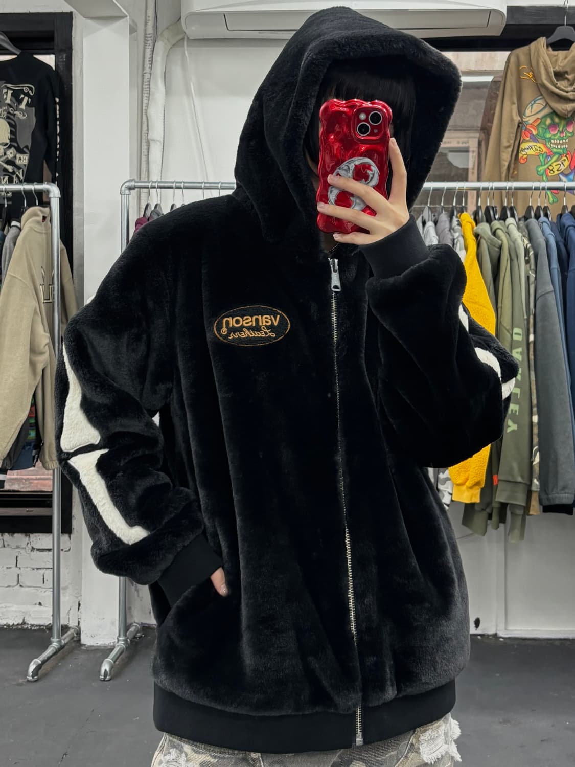 밴슨 레더 본 스켈레톤 퍼 후드집업 상품이미지3