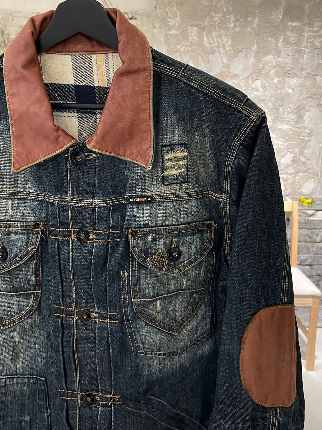 빈티지 그런지 엘보 패치 데님 자켓 상품이미지3