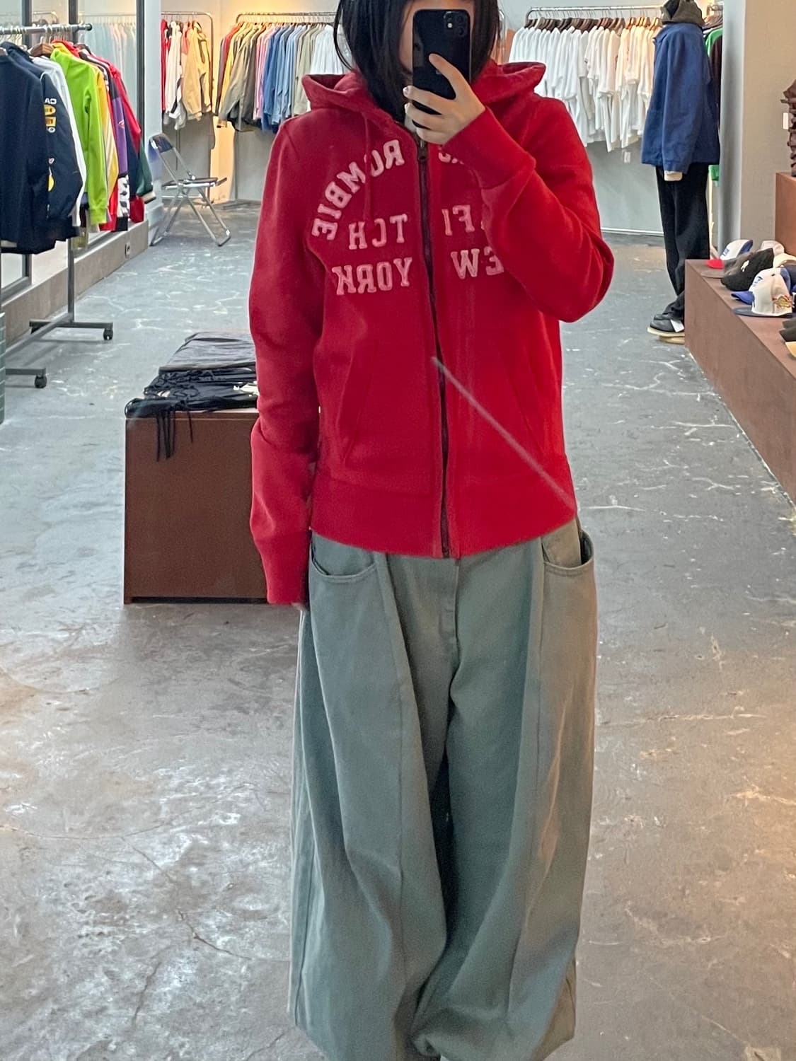 아베크롬비 레드칼라 스펠아웃 빅로고 후드집업 H1156 상품이미지1