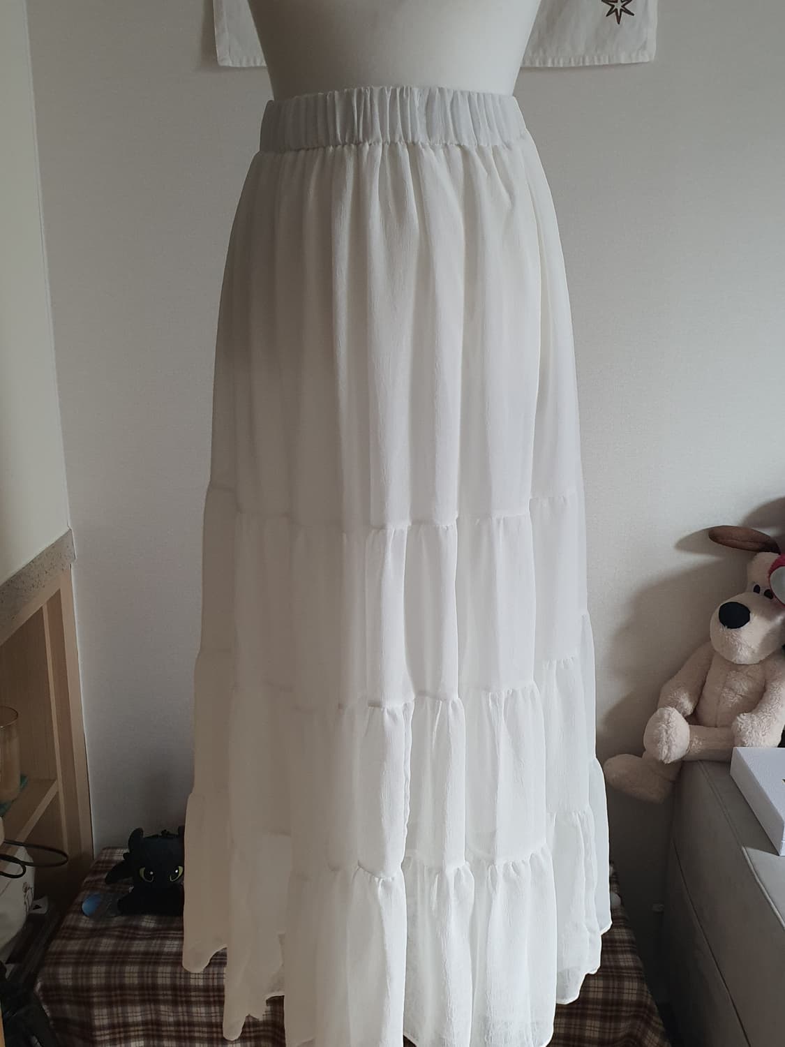 [모리걸] 봄여름 화이트 쉬폰 캉캉 롱 스커트 상품이미지1