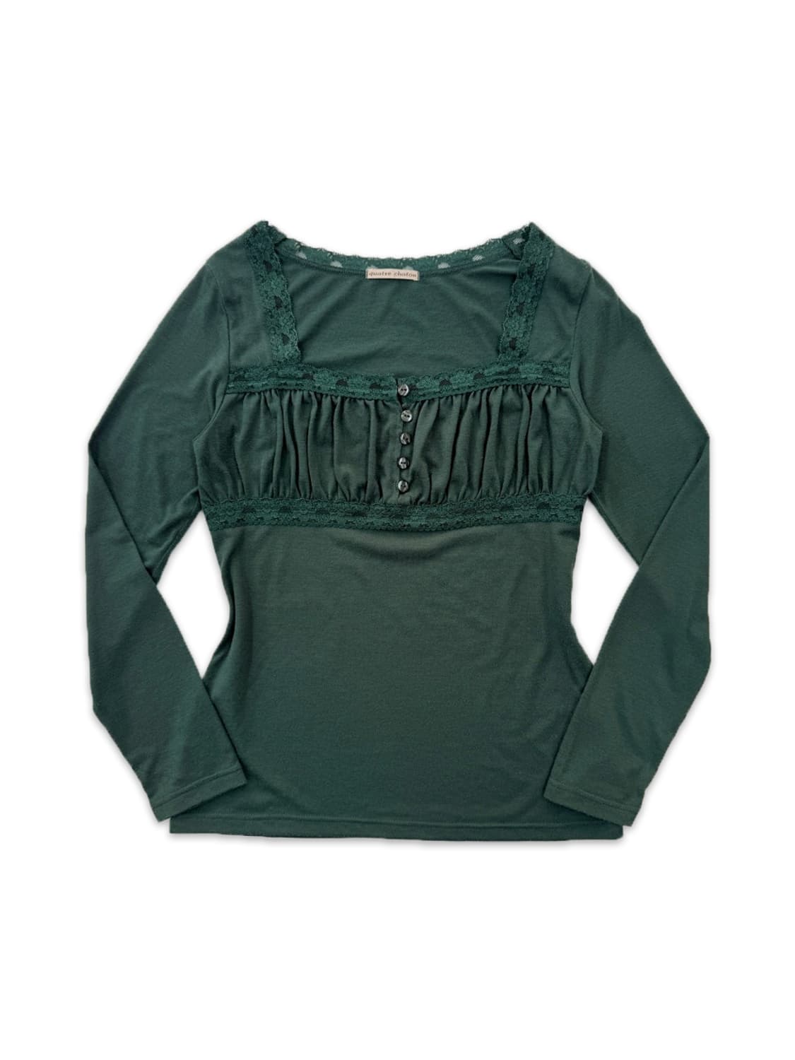 빈티지 그린 레이스 프릴 긴팔티 상품이미지1