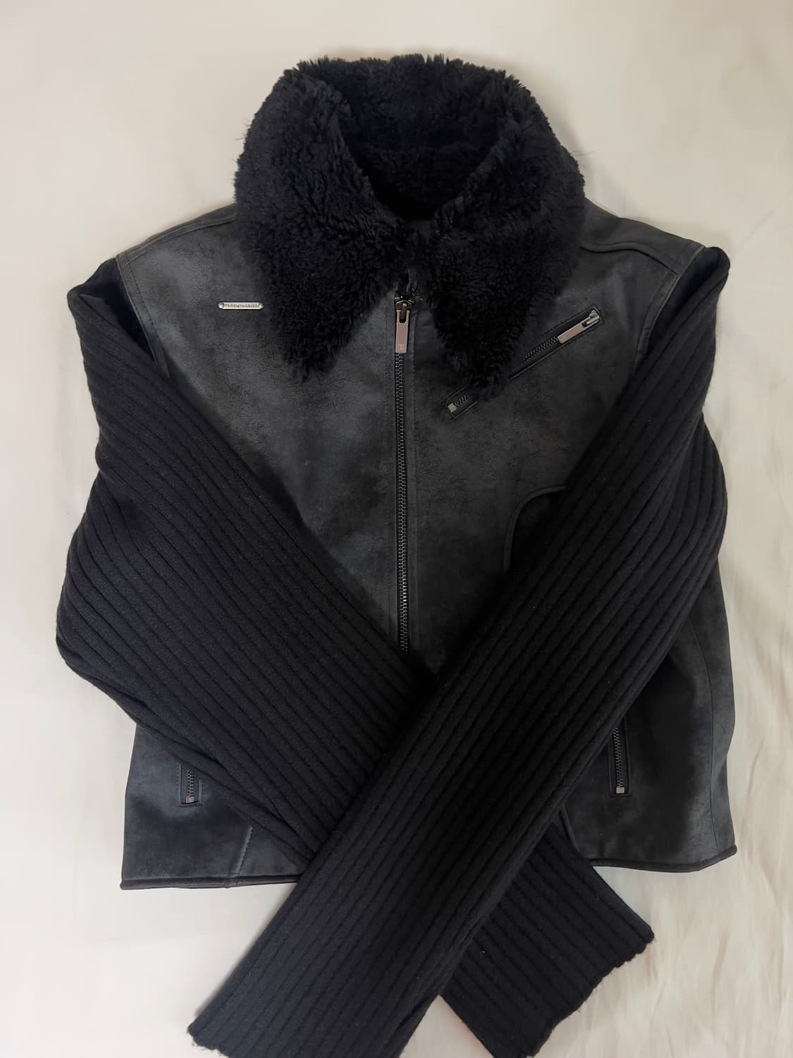 2-way Collar Knit Sleeve Crack Leather 상품이미지3