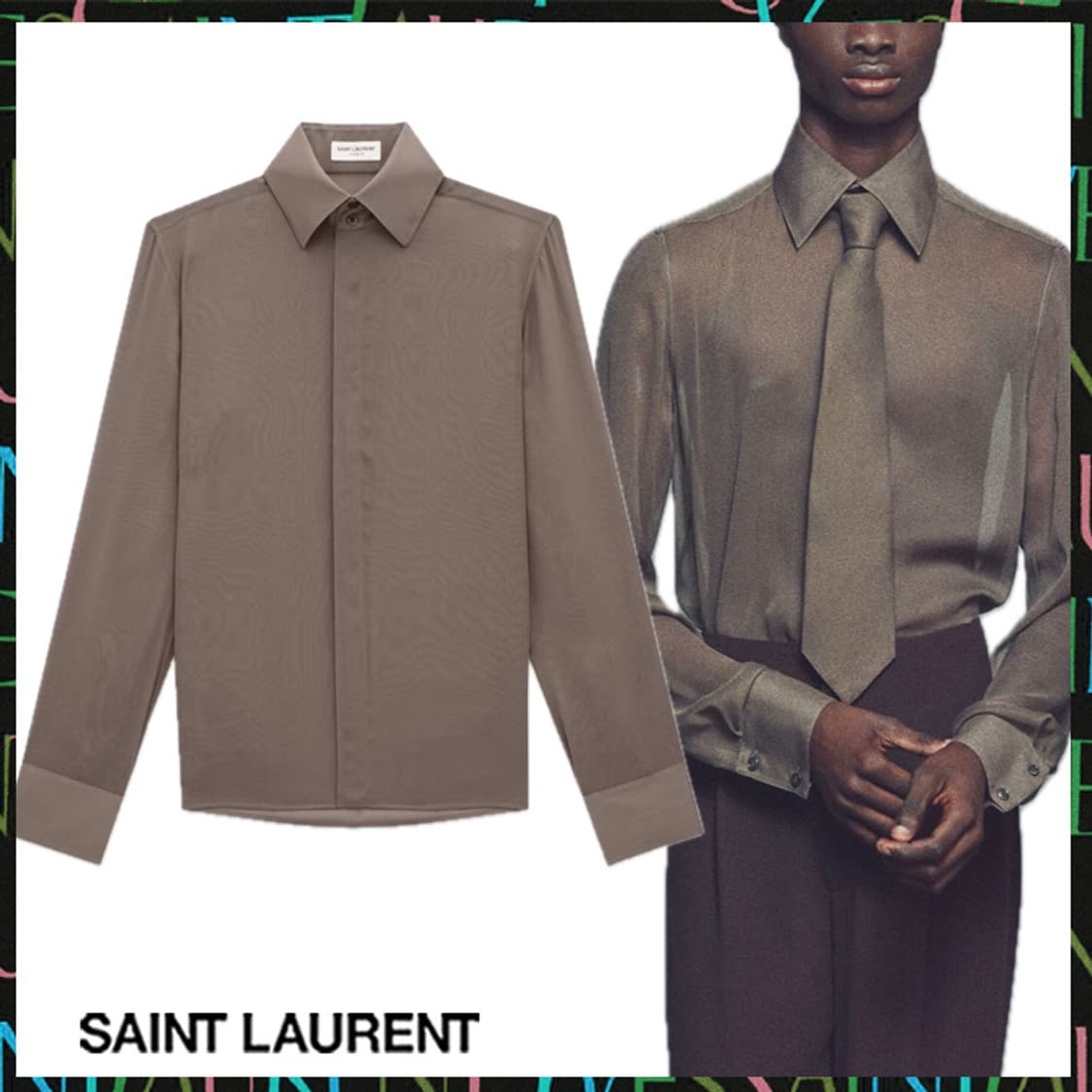 [차은우님 착용] 생로랑 25ss 크레페 실크 셔츠 상품이미지2