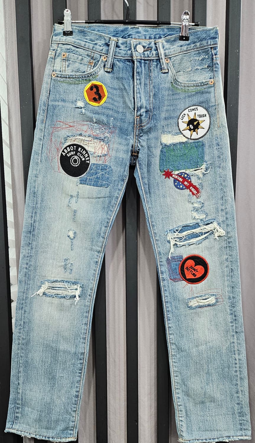 리바이스 513 데미지 워싱 패치워크 데님 팬츠 W28L32 상품이미지1