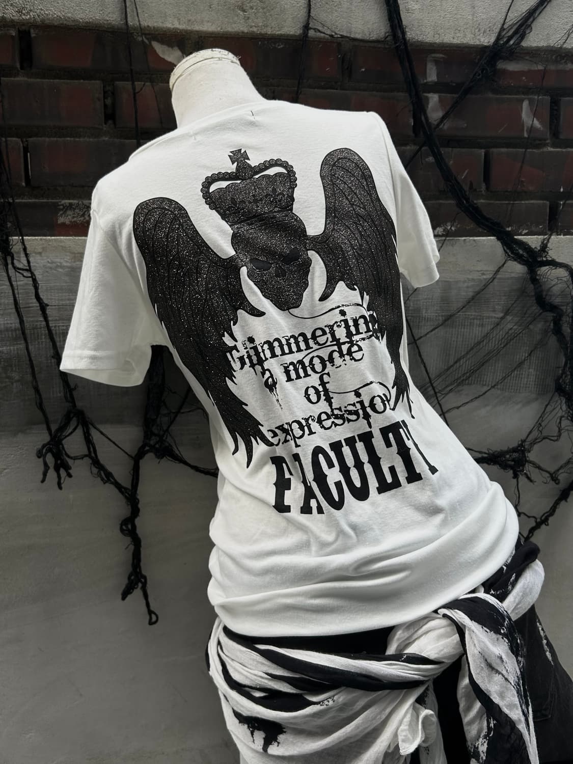 *rare design* 00s JPN 스컬&윙 글리터 프린팅 펑크 반팔 상품이미지1