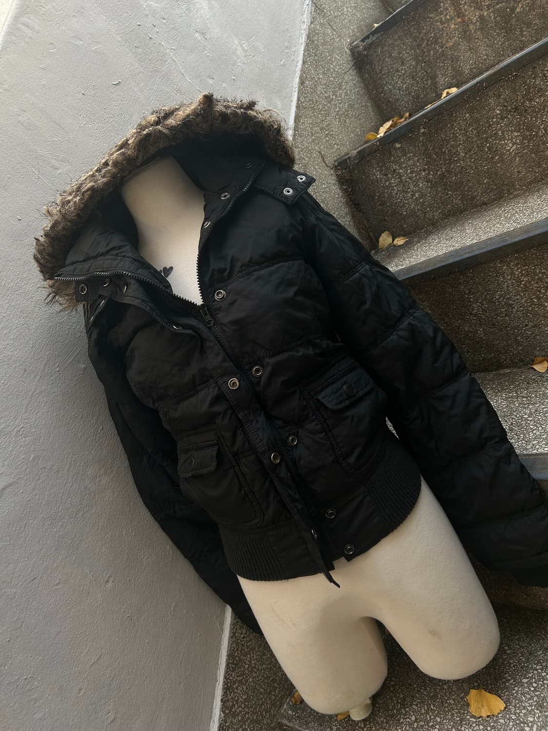 *rare design* 2000s y2k 울프죠 블랙 퍼 패딩 상품이미지4