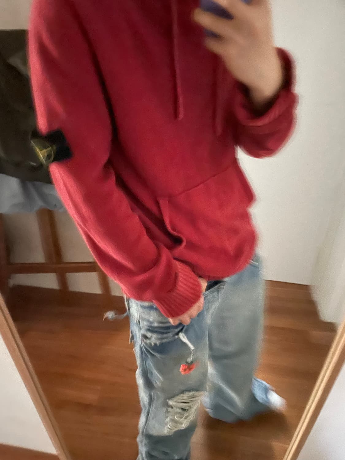 스톤아일랜드 레드 니트 후드티 상품이미지3