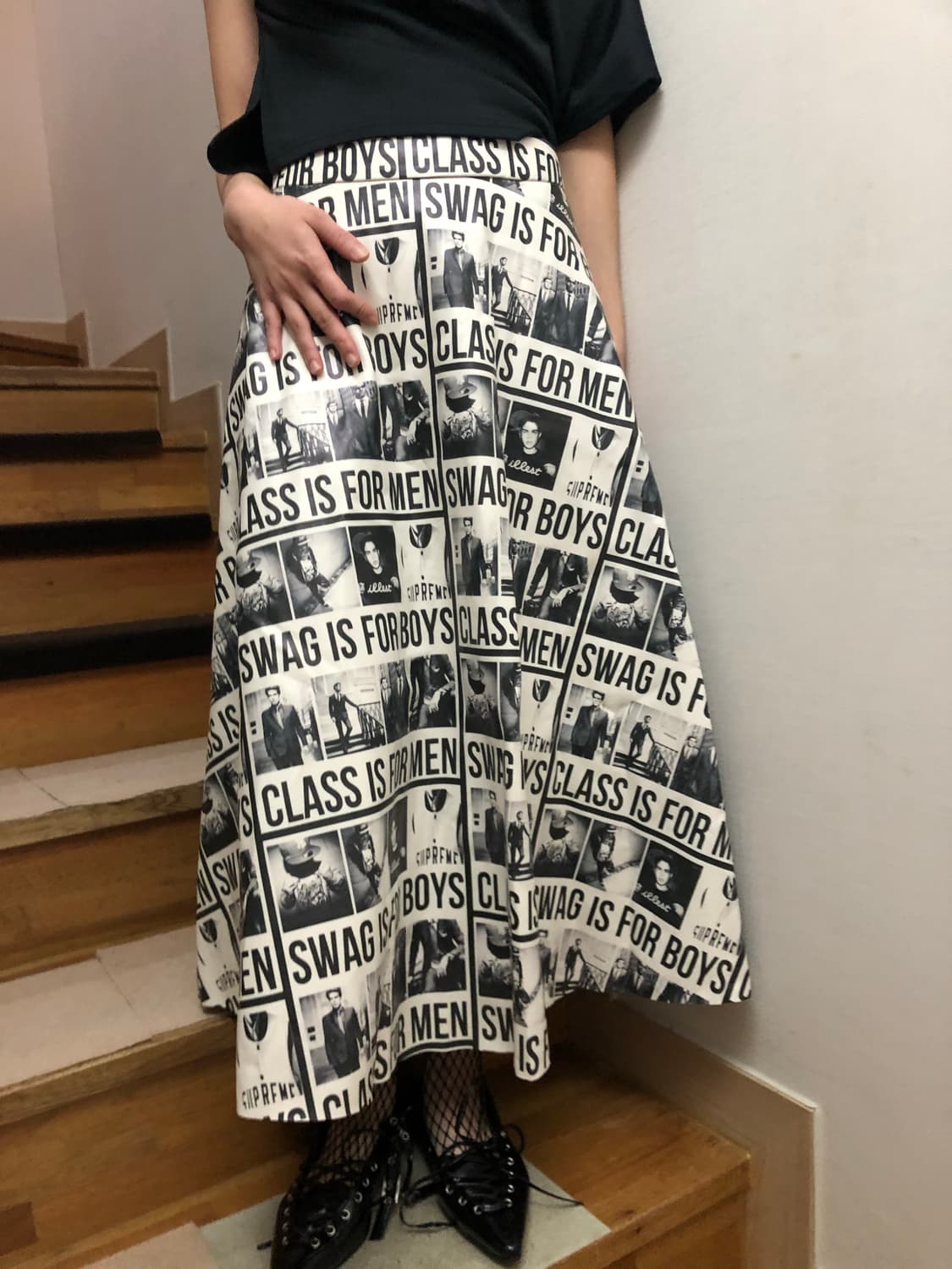 빈티지 뉴스페이퍼 프린팅 롱 스커트 상품이미지7